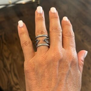 Ettika Burnished Silver Cuff Ring Size 6-7 Adjusts , New Without Tags